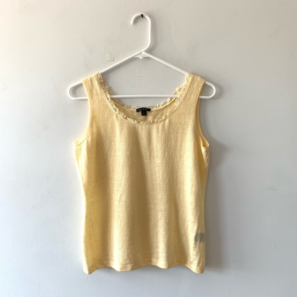 Lafayette 148 Yellow Linen Lace Trim Tank Top